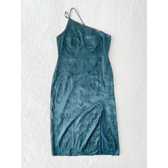 NWOT Lulus Desirable Dream Teal Green Satin Jacquard Halter Neck Midi Dress XL - Picture 2 of 8
